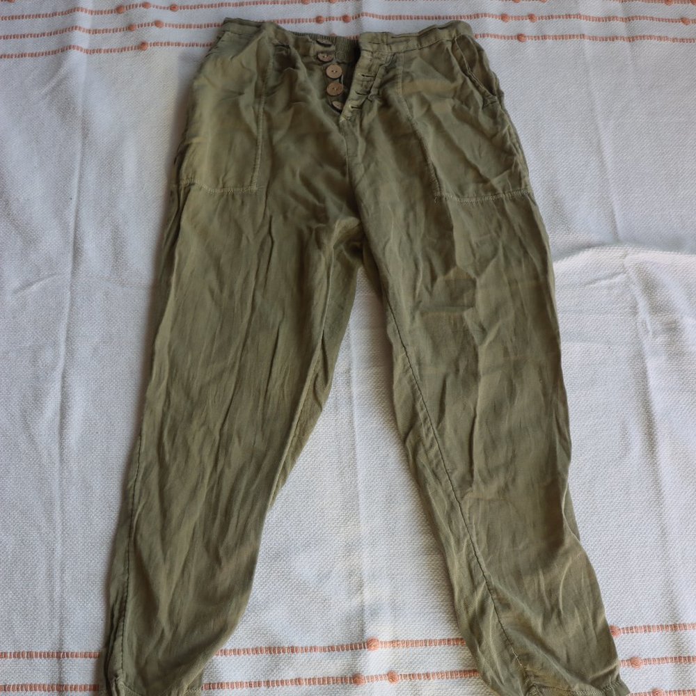 Linen blend army green pants